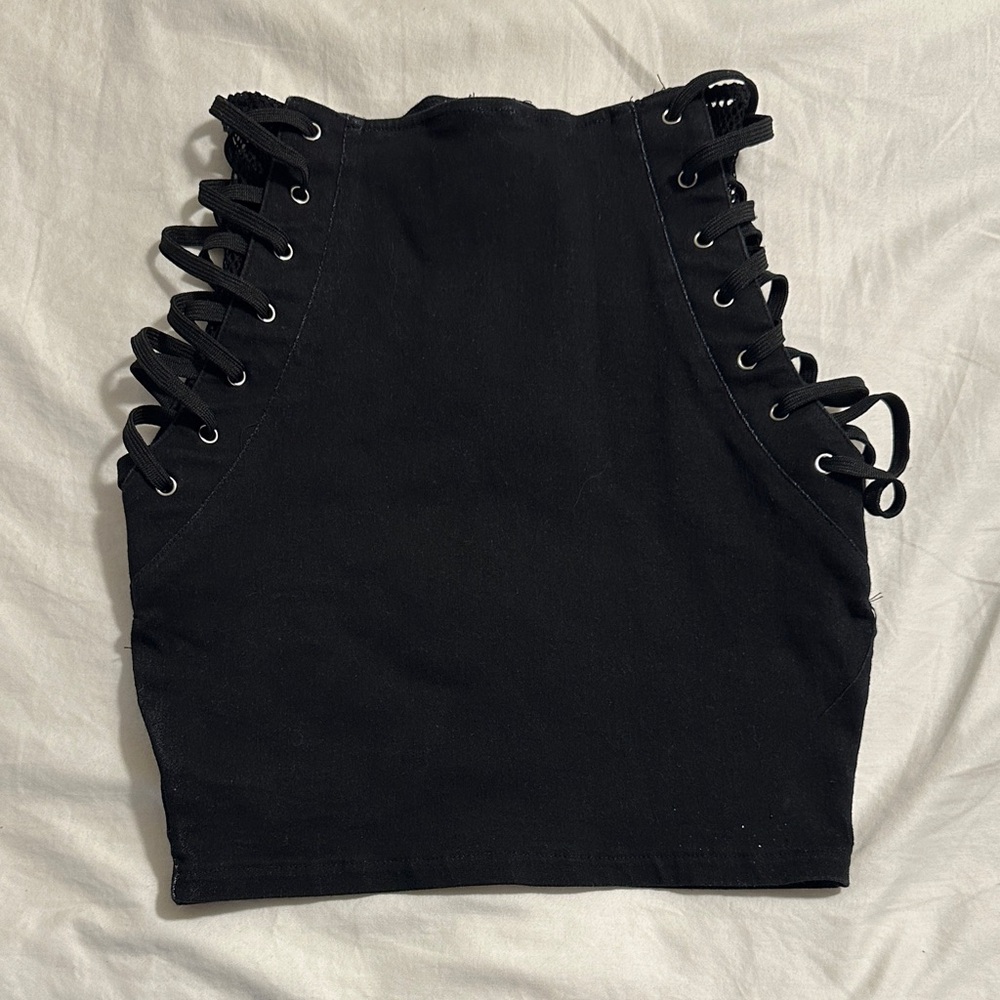 Black Lace-Up Mini Skirt | Edgy Y2K Style | Size S